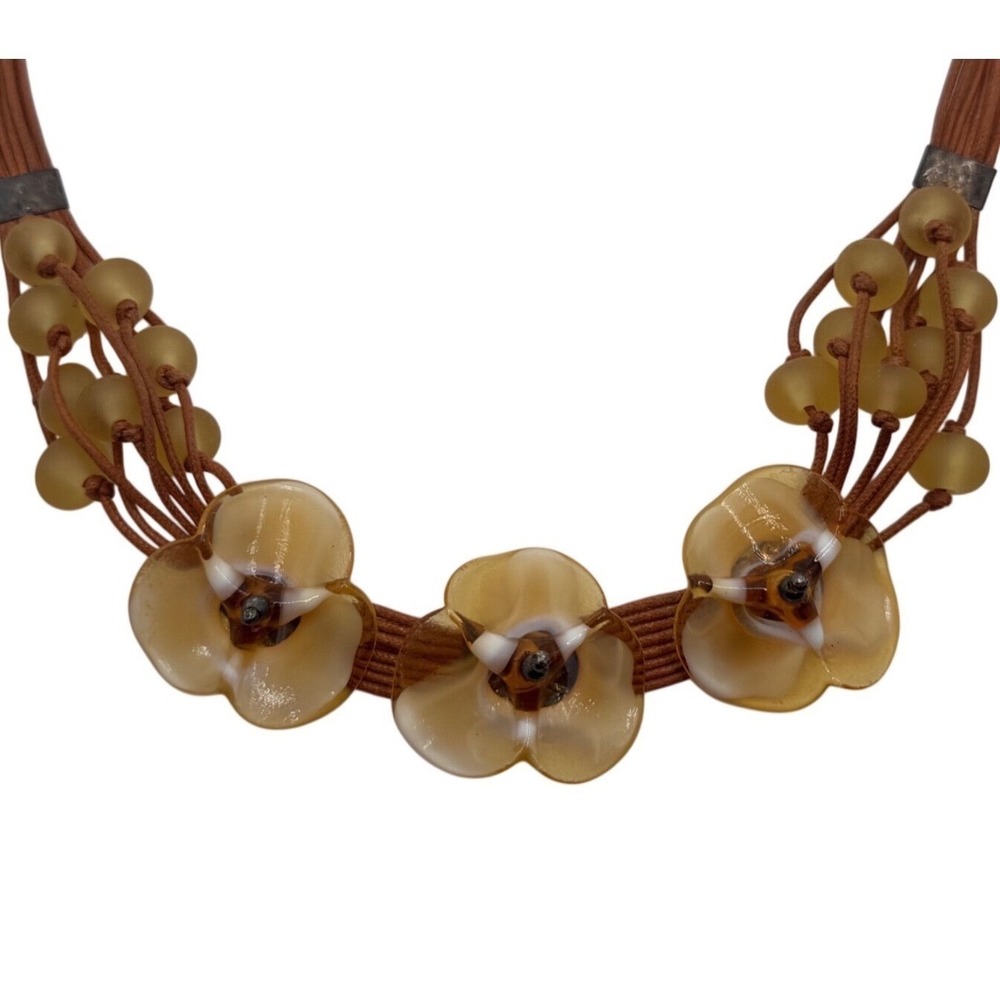 Art Glass Flower Necklace Signed Janart Jana Sobelman